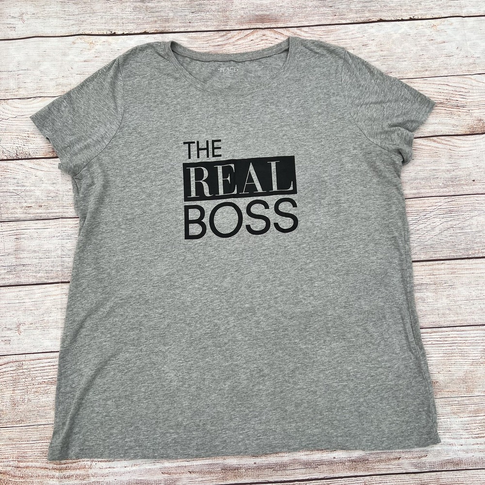 Place Graphic Tee Shirt Gray w/ Black Logo  'The Real Boss' Size 2XL